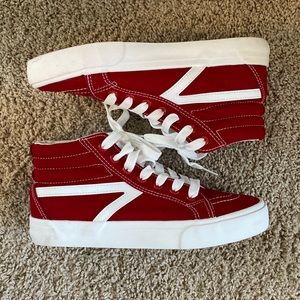 Red high top canvas sneakers